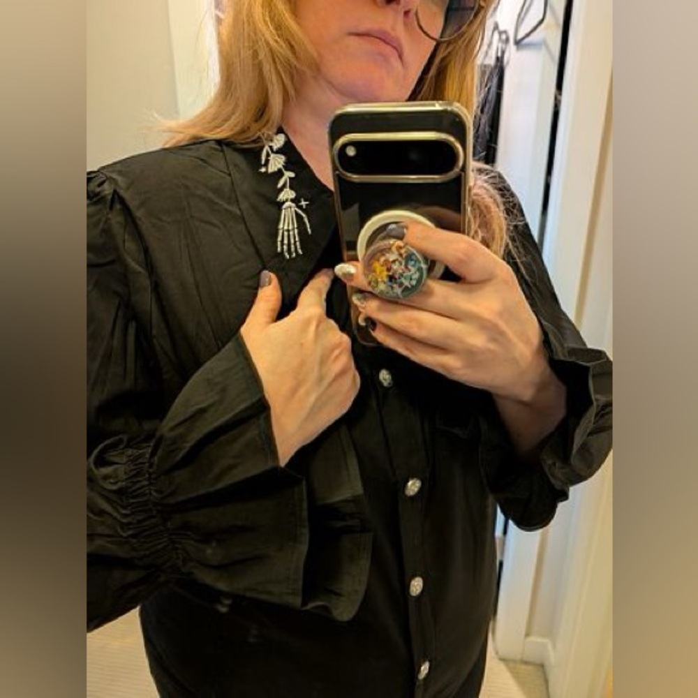 Disturbia Tempora Embroidered Button Up Shirt in Black US 4 / UK 8 - Picture 11 of 12